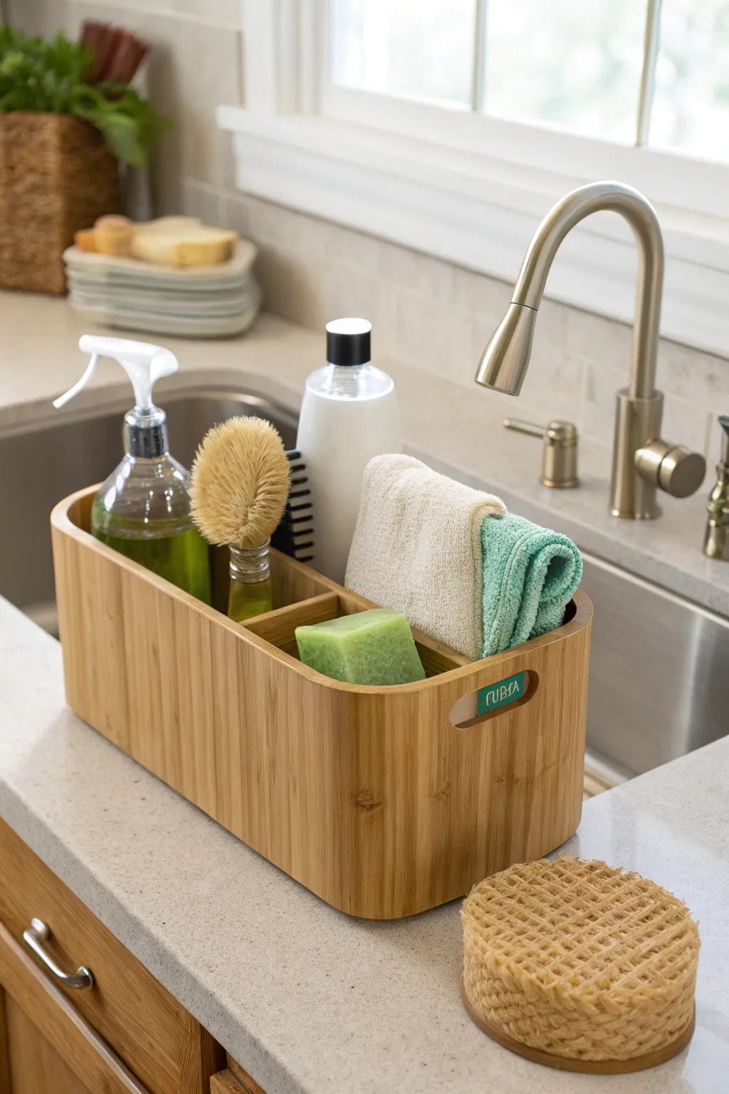 Eco-chic bamboo stations add warmth and sustainability.