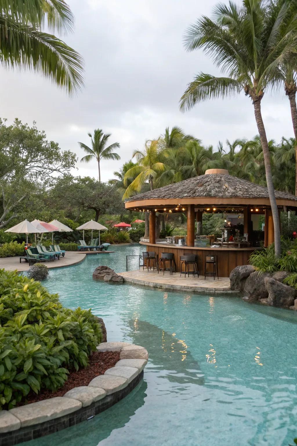 Wet bars deliver a resort atmosphere to lagoon pools.