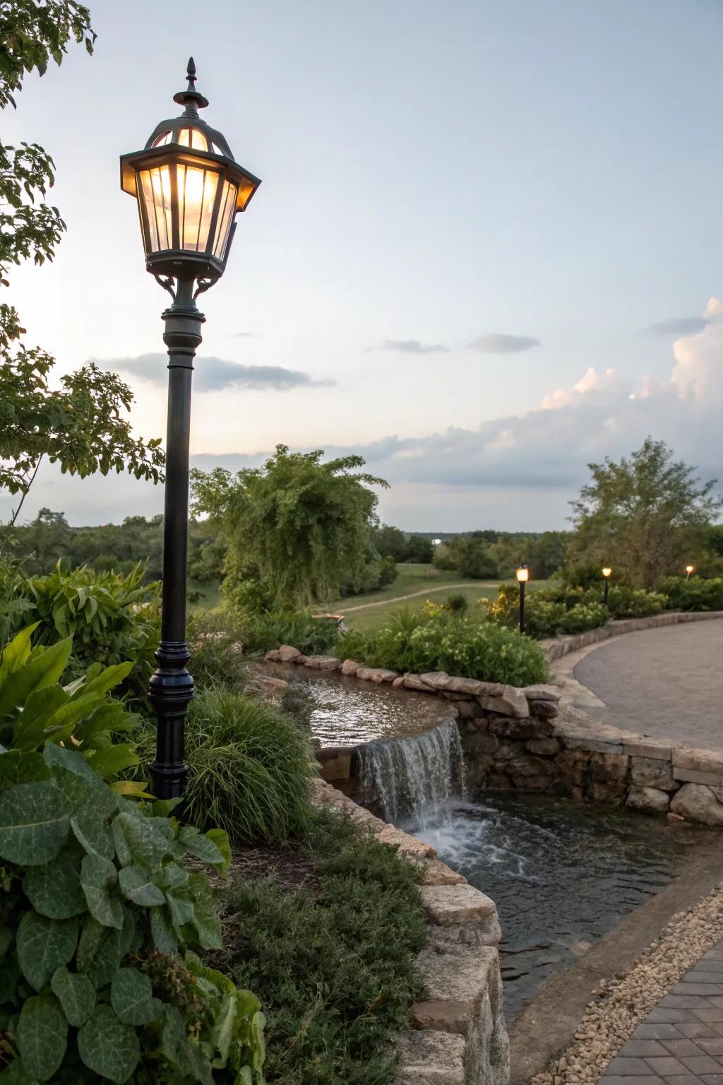 A tranquil aquatic element augmenting a standing light setting.