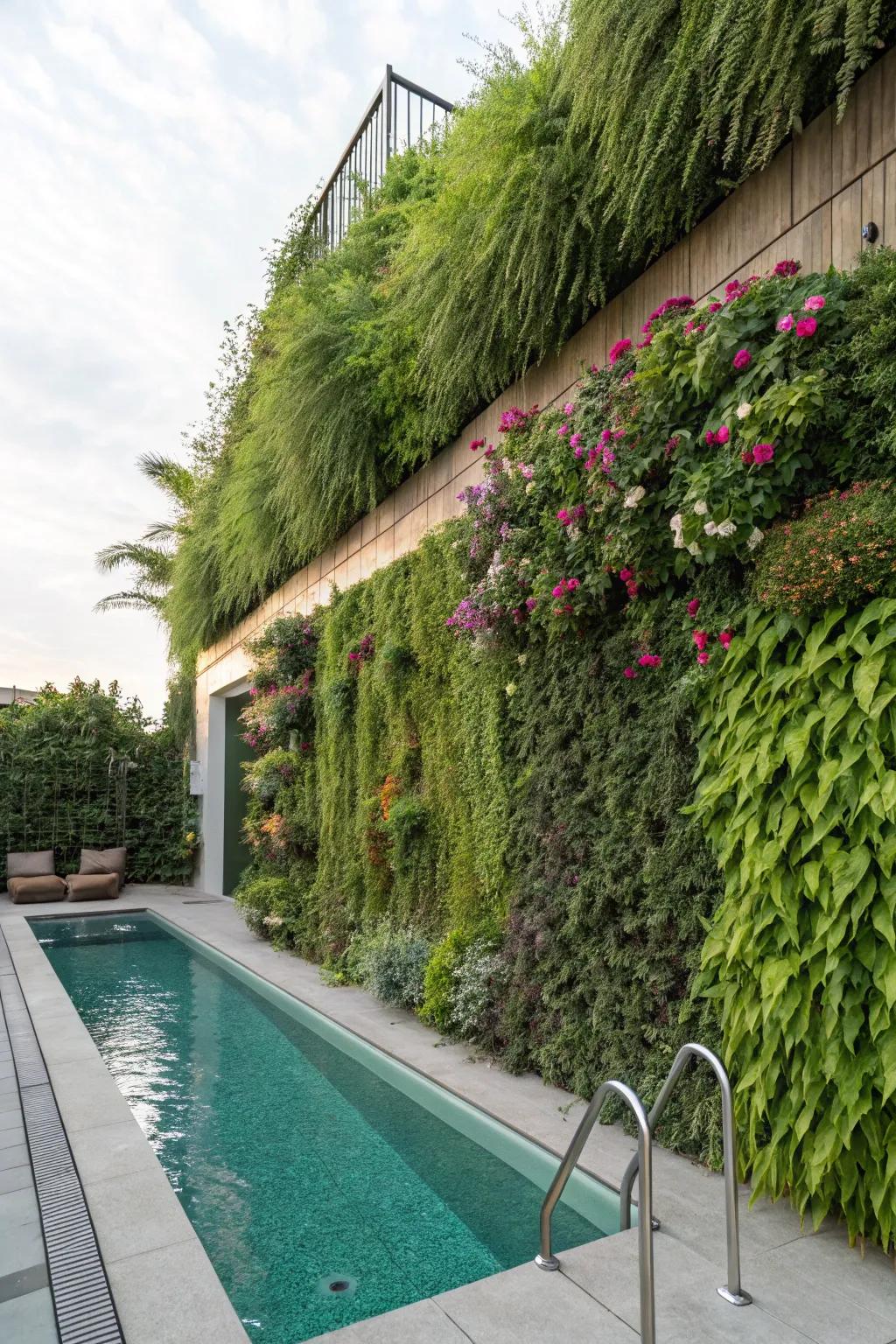 Green walls offer a space-saving, lush method to conceal pool equipment.