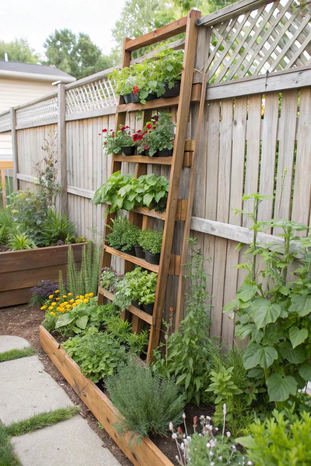 A wallside garden maximizes space and adds greenery to walls.