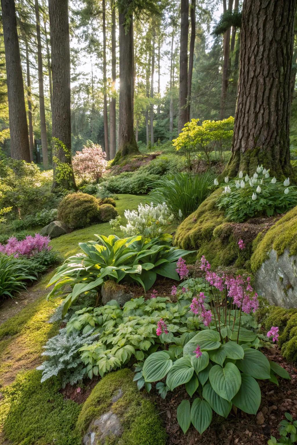 A vibrant shadow sanctuary adding contrast to the woods.