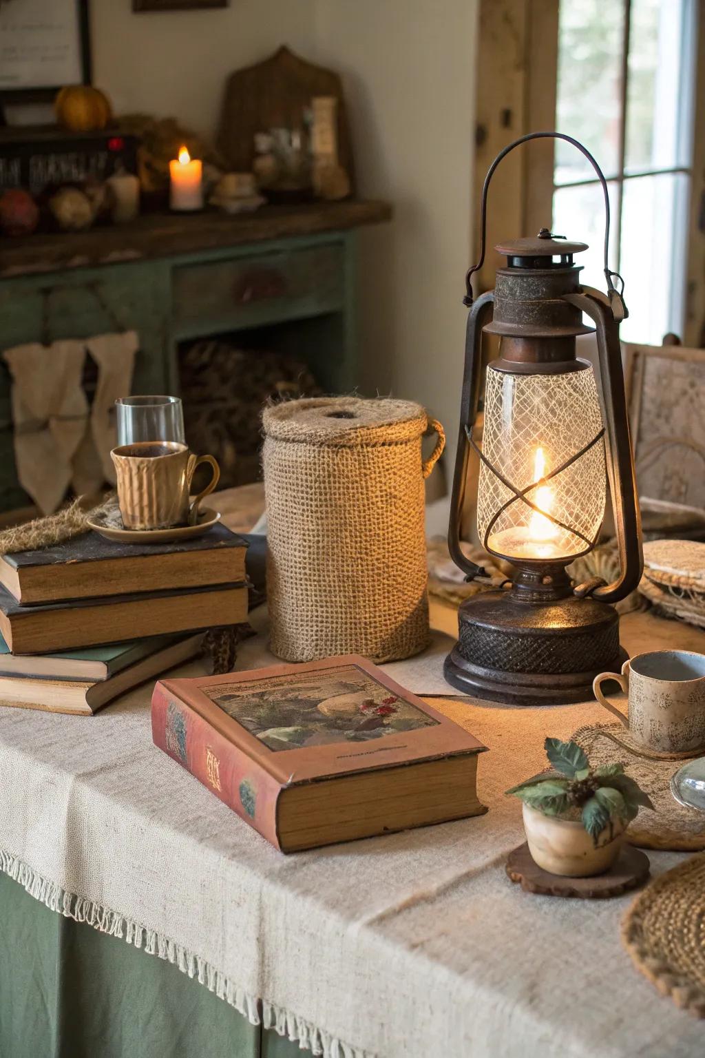 Incorporate texture via textile-wrapped lanterns.