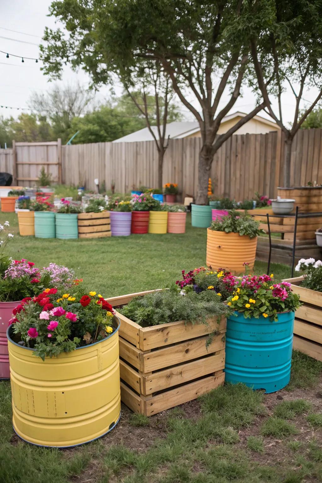 Repurposed planters contribute character and promote sustainability within your garden.