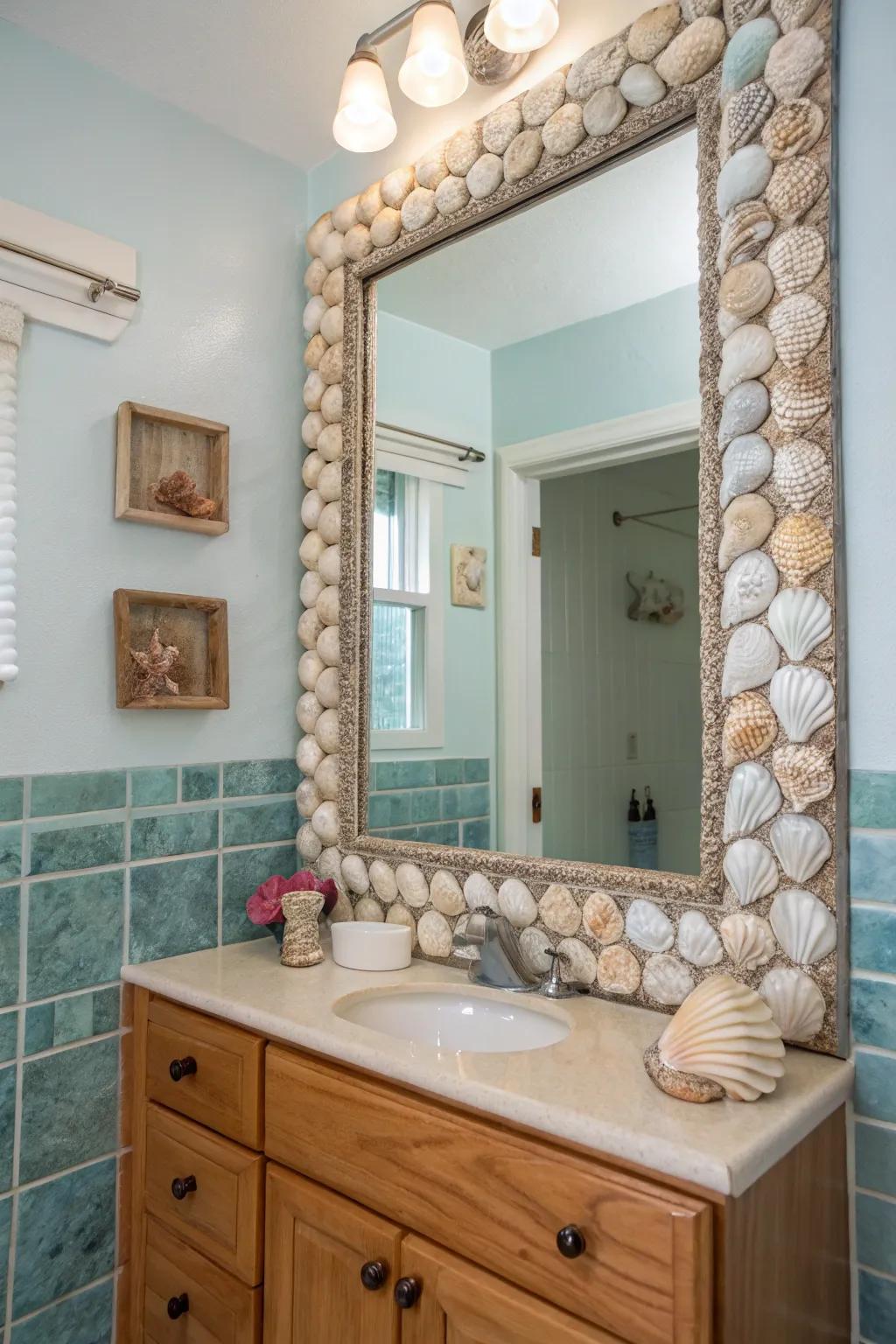 Seashell borders bring the tranquil allure of the coast into your bathroom.