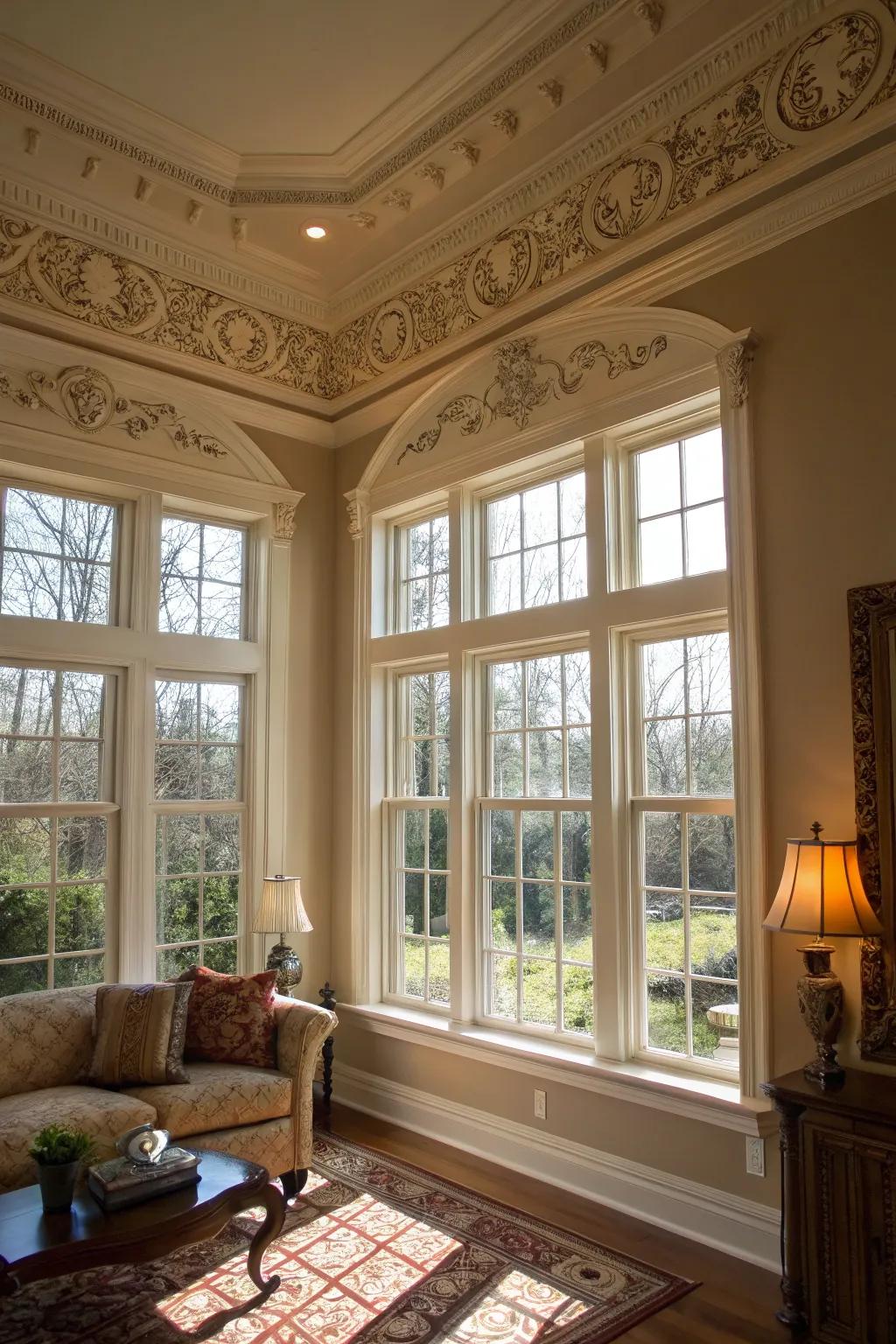 Refined bordering that frames the windows analogous to a fragment of artistry.