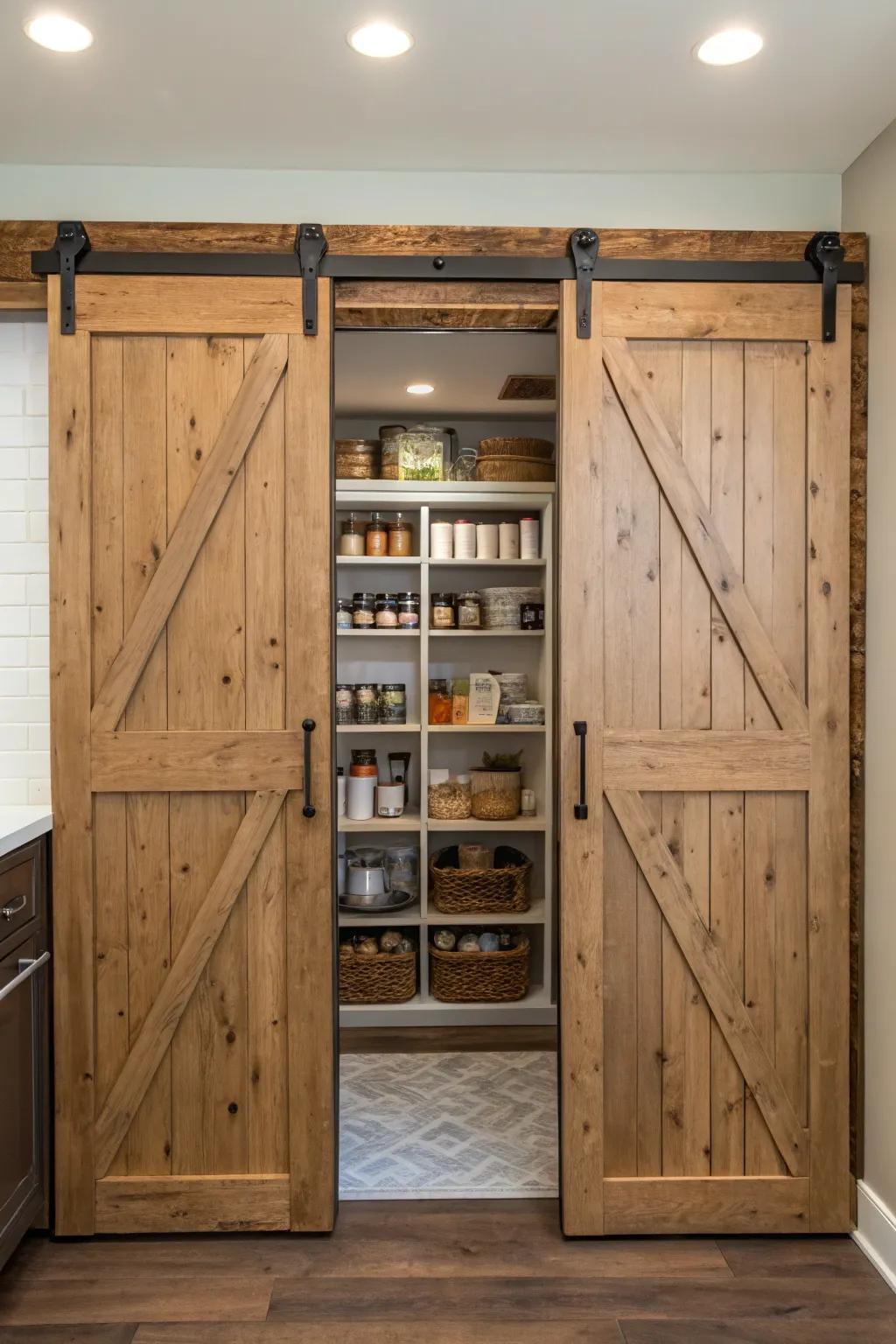 Sliding barn doors incorporate country-style appeal and practicality.