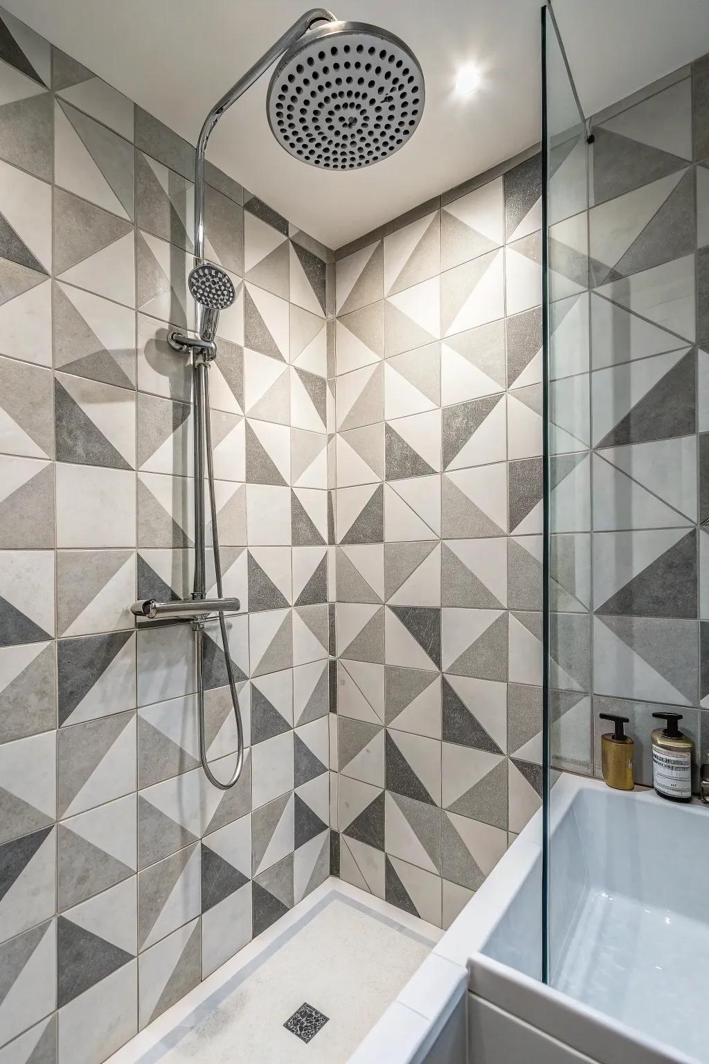Checkerboard patterns infuse an unexpected flair into the shower.