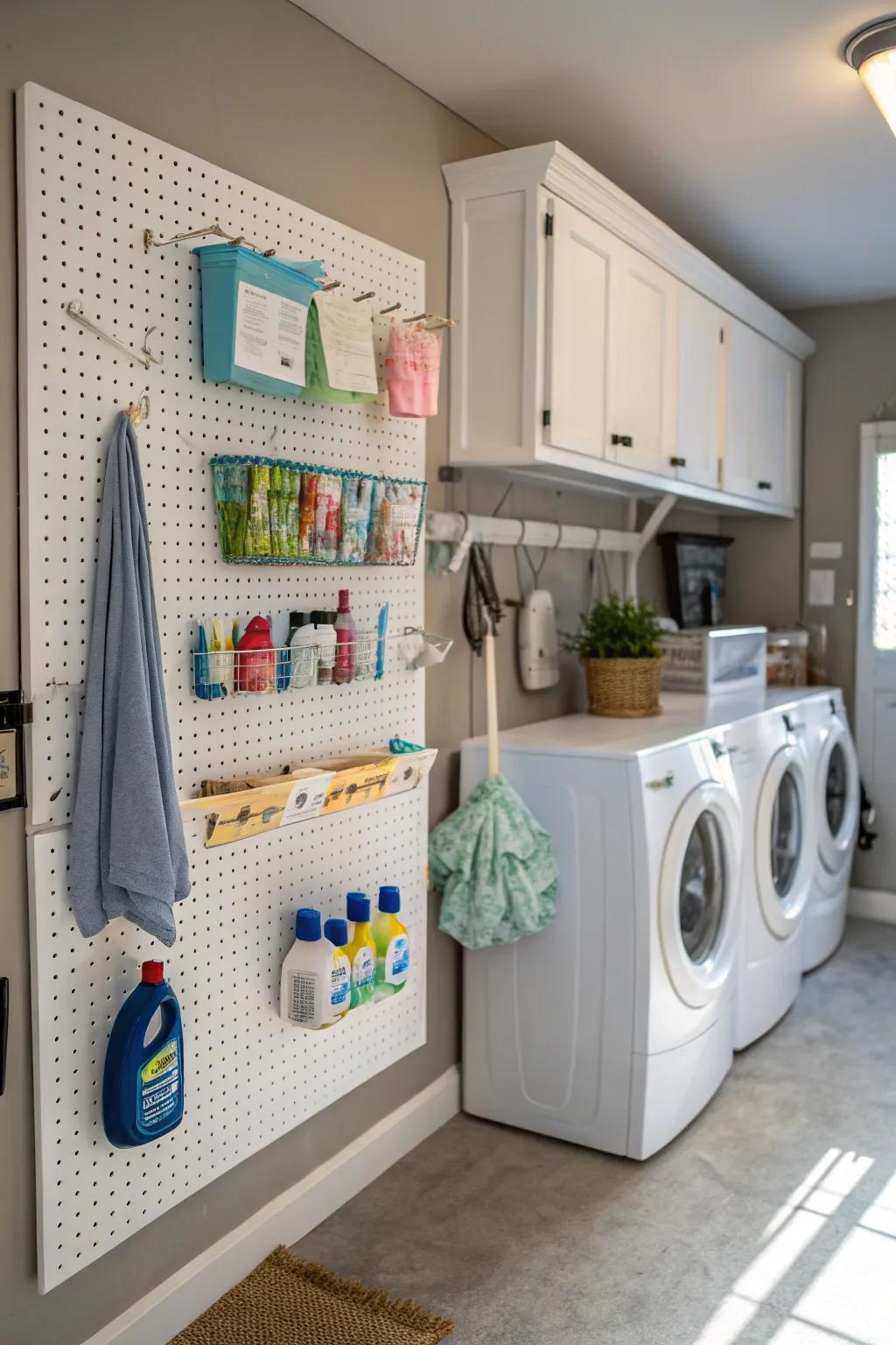 A pegboard offers effective and smart storage options.