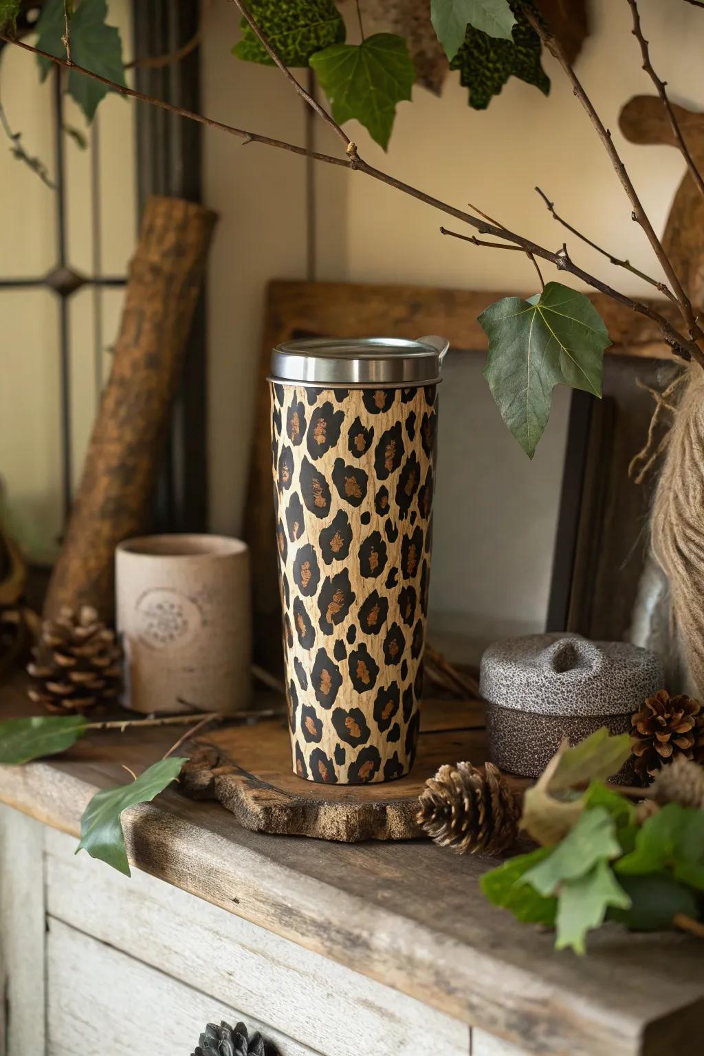A nature-inspired leopard print 'Hydrate in Style', connecting the indoors with the beauty of the natural world.