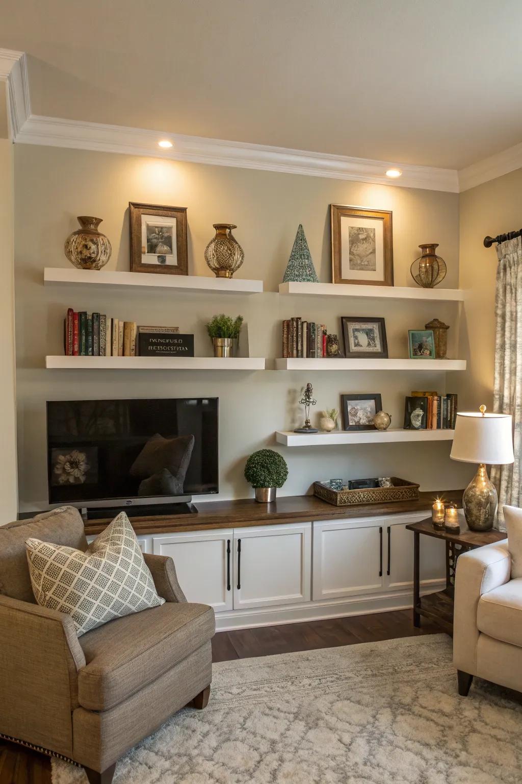 Attain visual equilibrium with a symmetrical ledge arrangement.