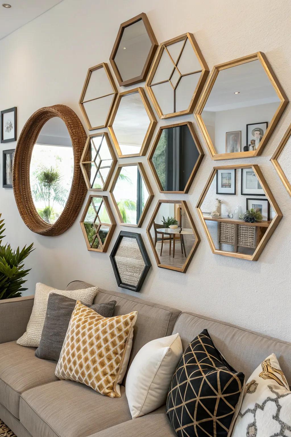 Introduce modern sophistication with geometric mirrors.