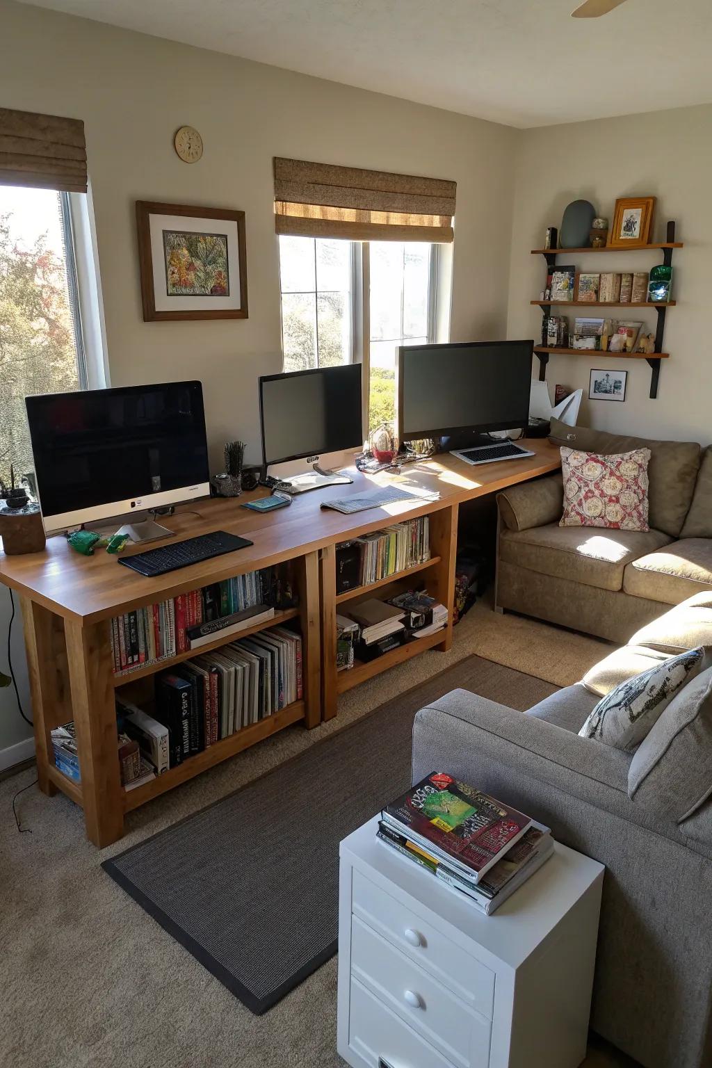 L-shaped desks make efficient use of corner spaces.