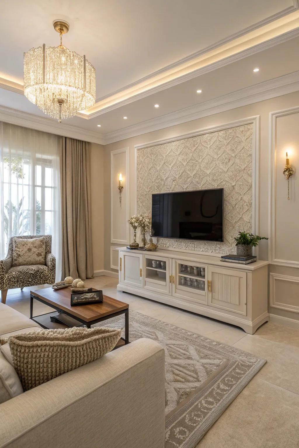 A neutral color scheme helps the TV blend seamlessly.