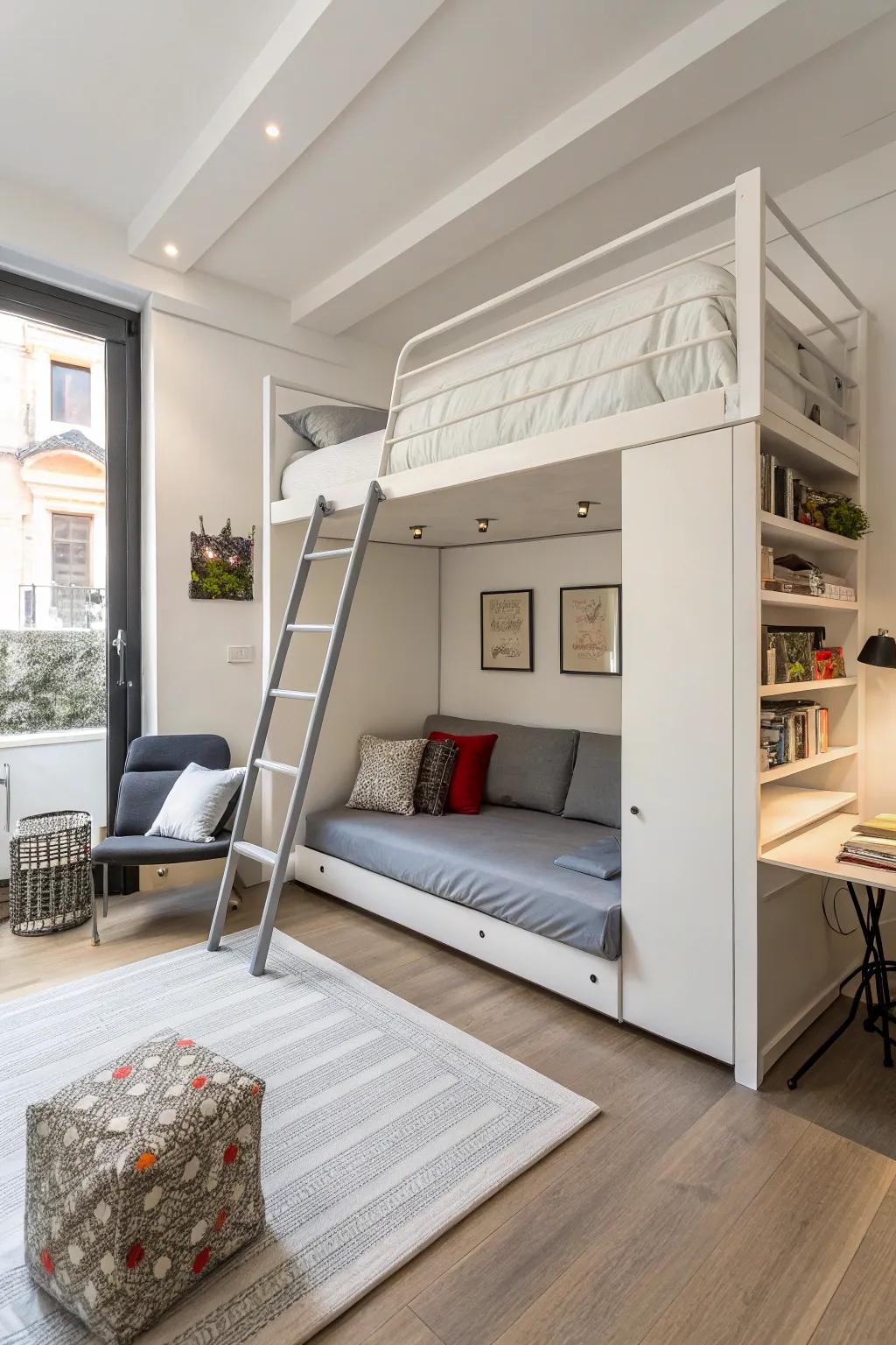 Foldaway loft beds offer flexibility for multi-use spaces.