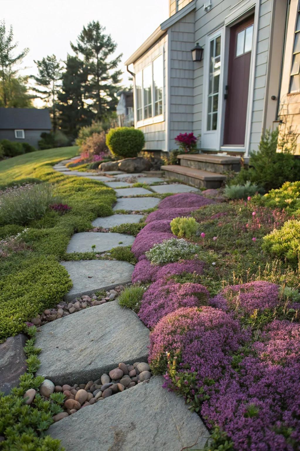 Colorful ground covers brighten the space with minimal care.