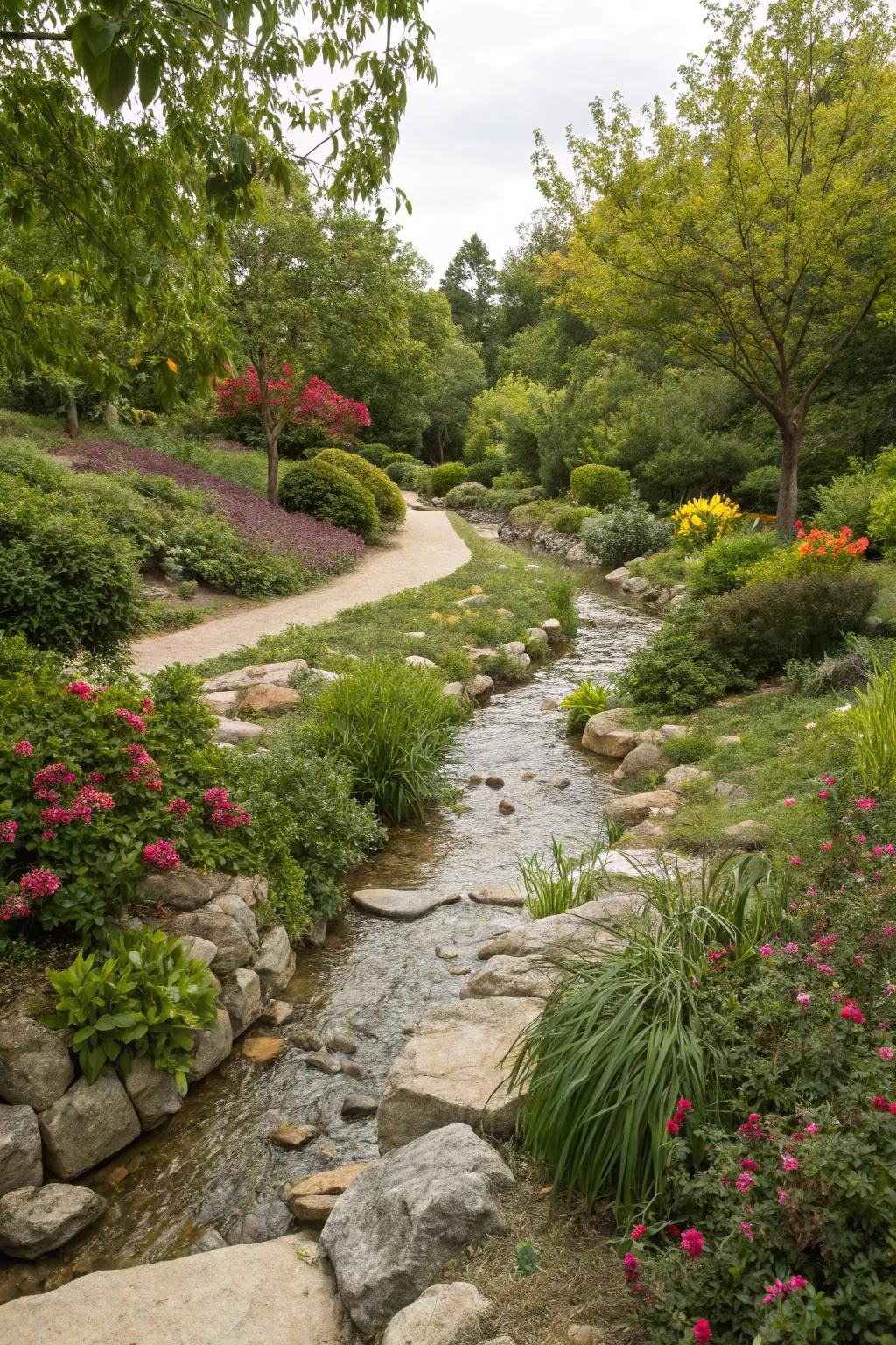 Simulated creek beds provide visual charm and practical water solutions.