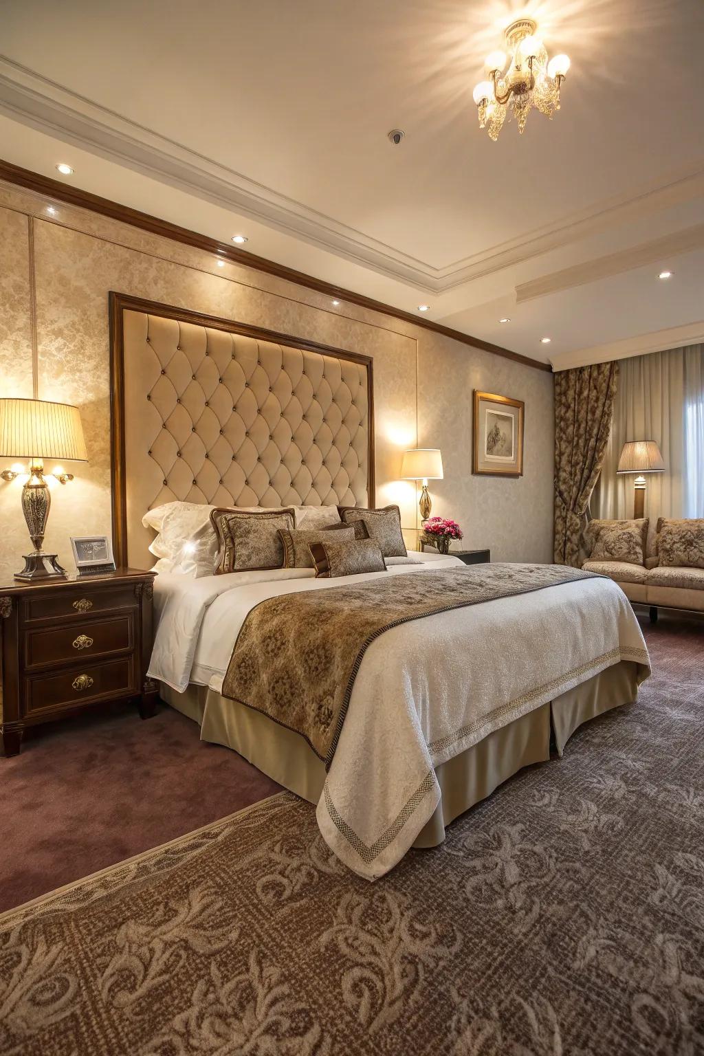 High-end carpet adds warmth and comfort to luxurious bedrooms.