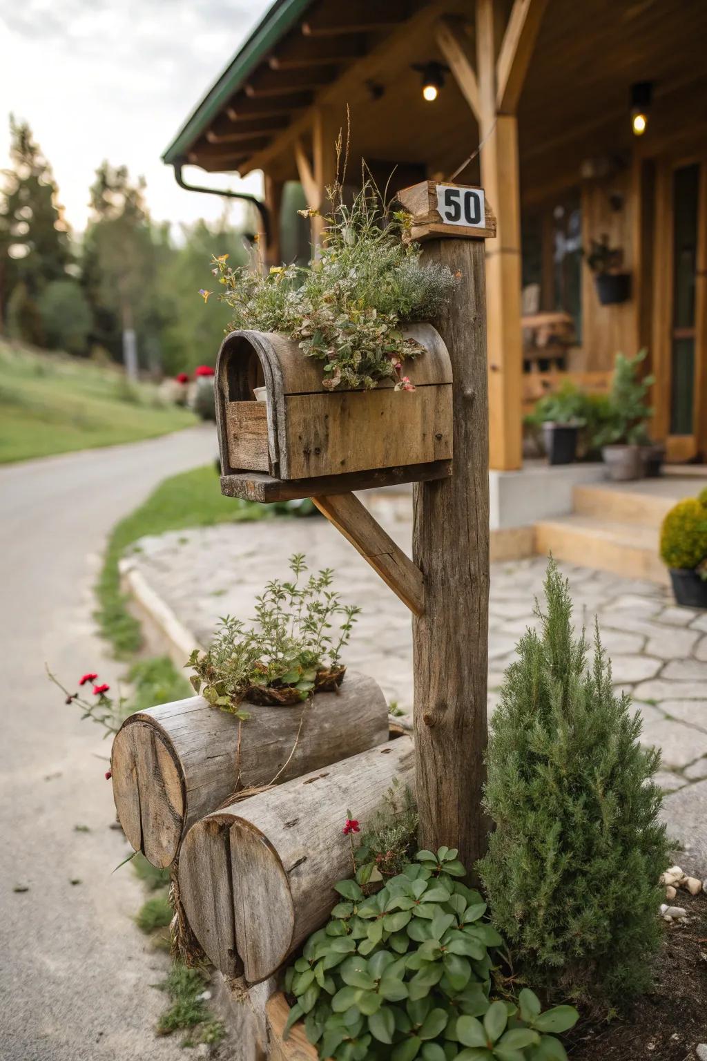 Rustic wood elements add a natural, grounded charm to your mailbox.