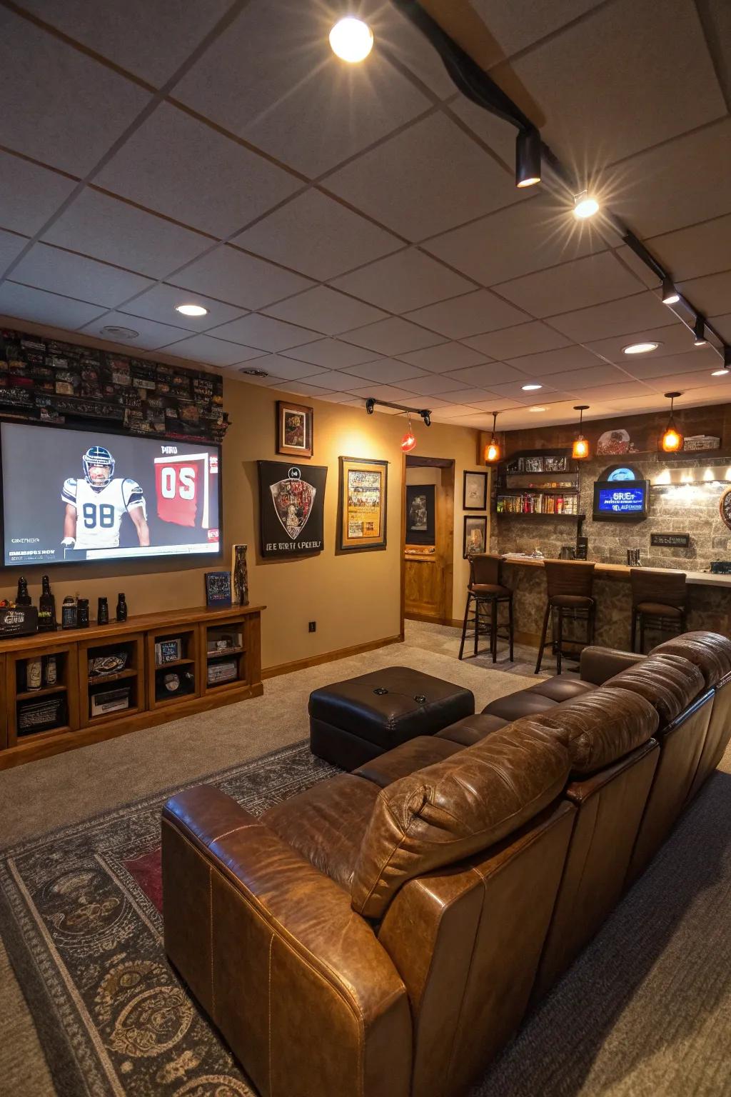 Change the atmosphere of your man cave utilizing strategic illumination.