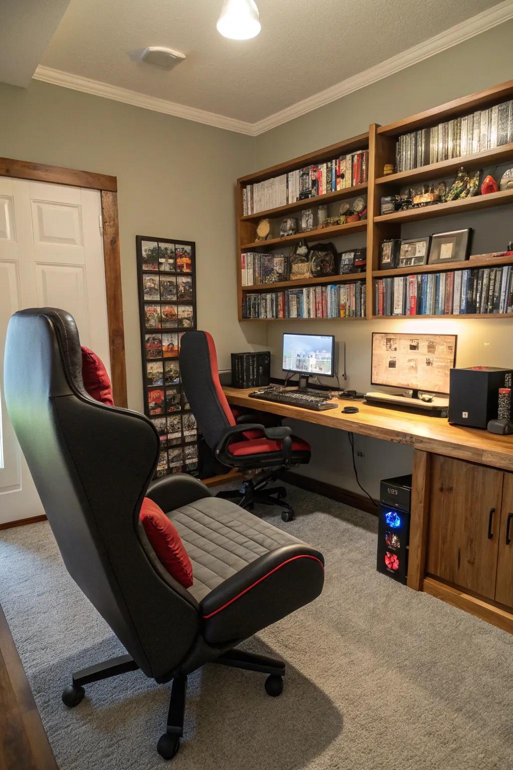 A gaming nook provides a perfect escape for relaxation.