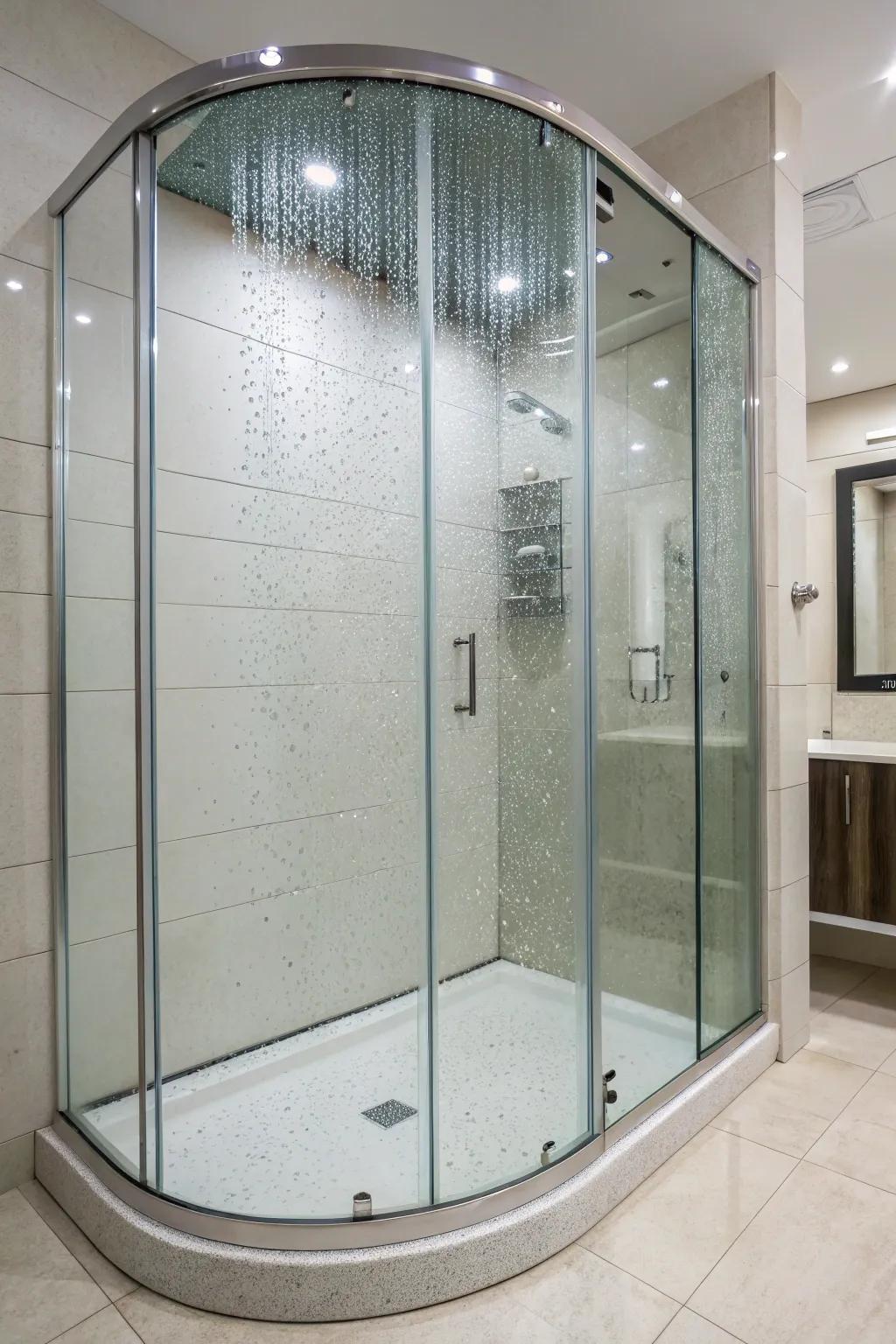 An innovative rounded shower frame for a unique feel.