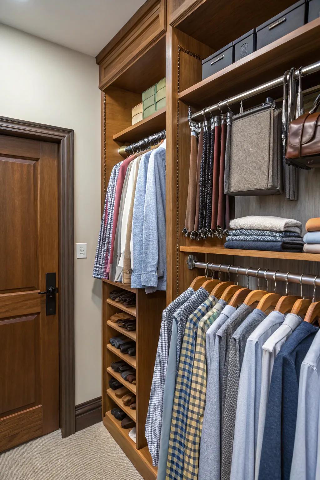 A tie and belt rack that keeps accessories well-organized.