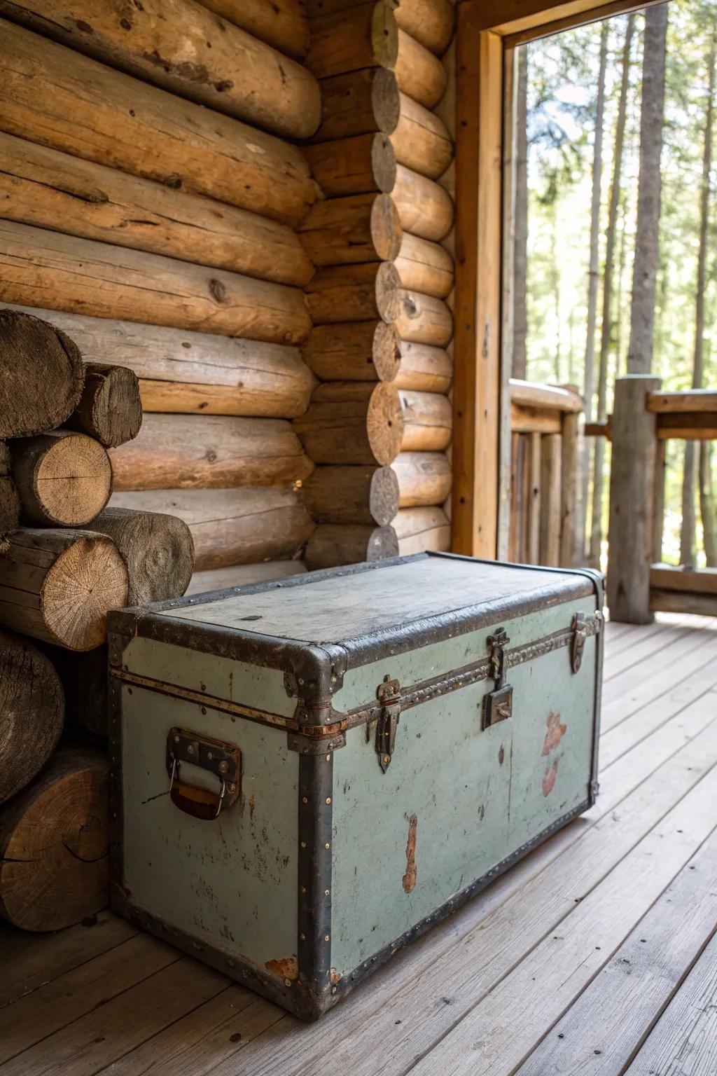 Weathered paint techniques highlight rustic charm.