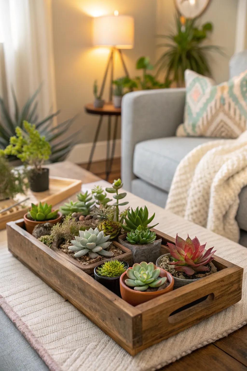 Any coffee table is made warmer with a display filled with desert gems.