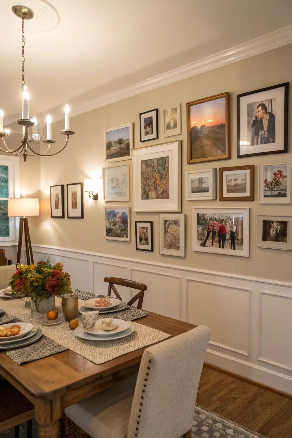An art display can make your dining room feel personal and welcoming.