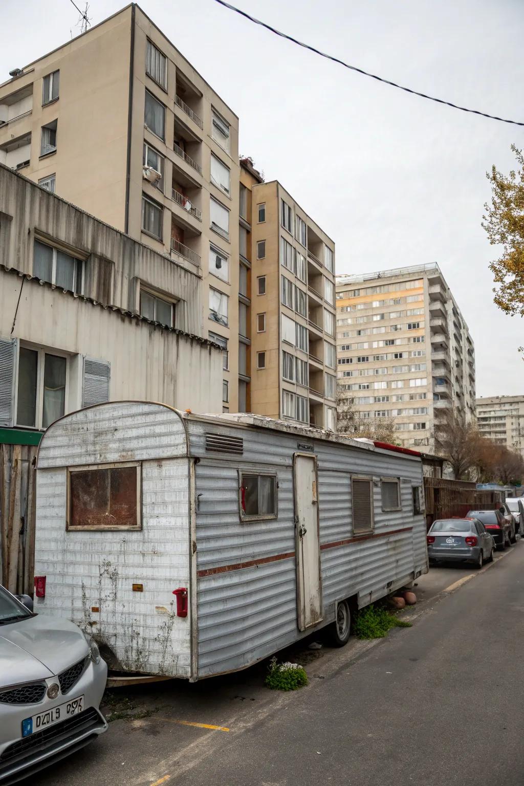 Opt for an industrial aesthetic through curved metal cladding.