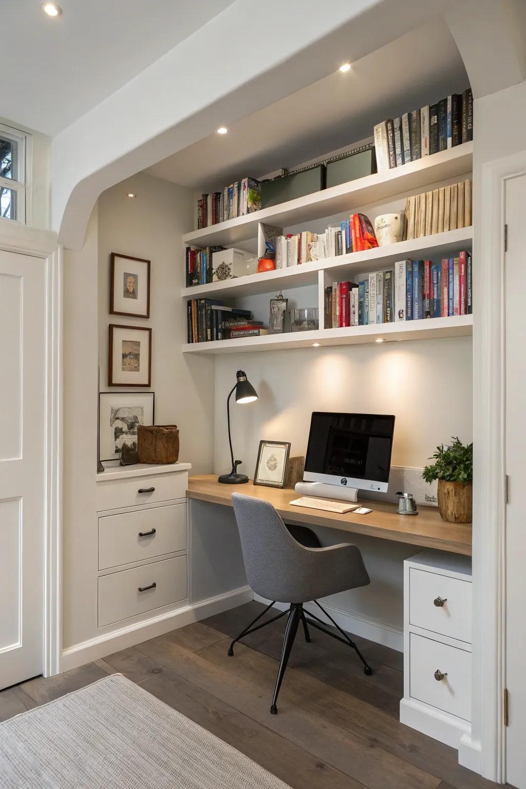 Create a functional home office within your alcove.