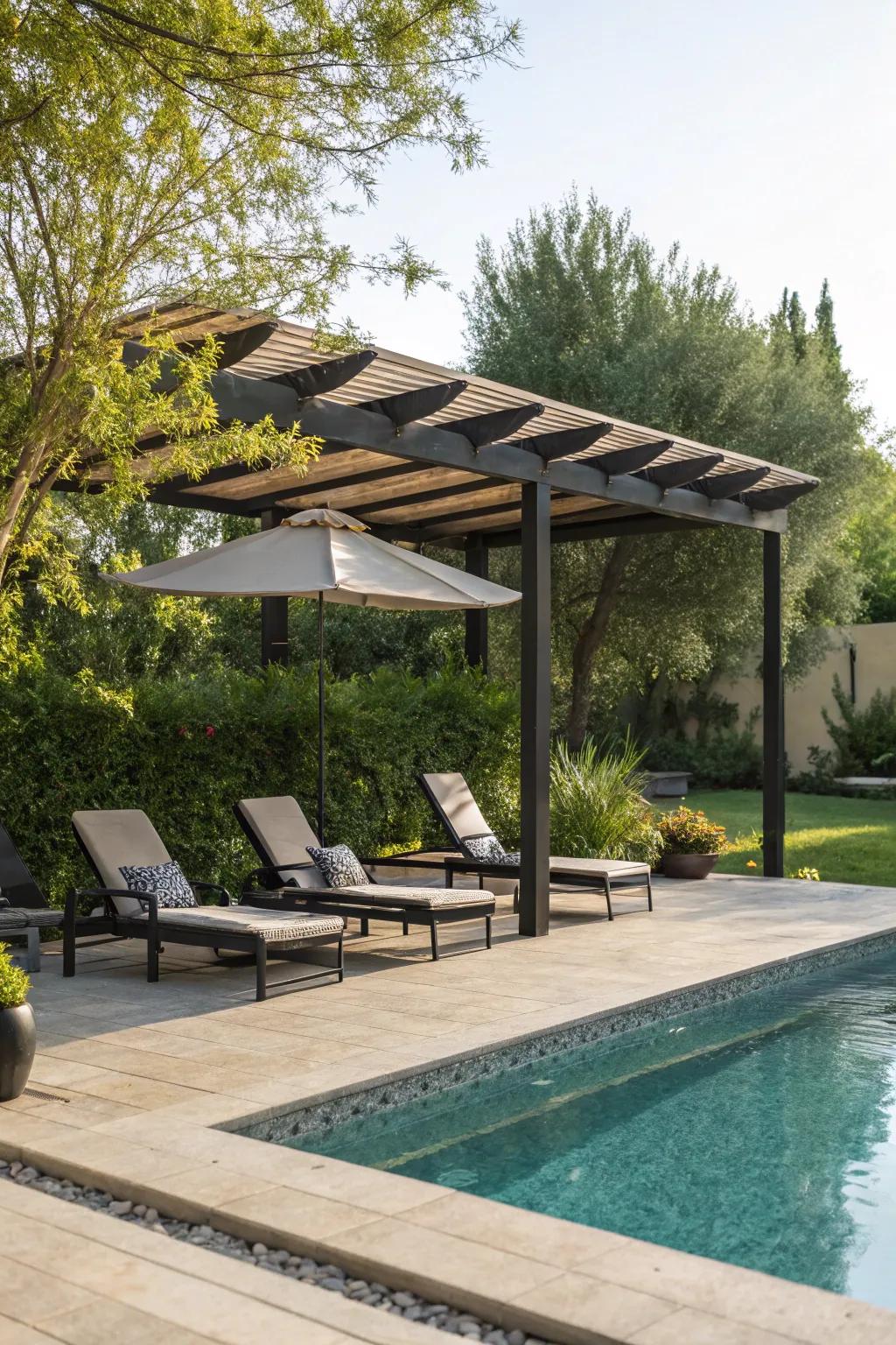 Shaded zones expand your poolside pleasure.