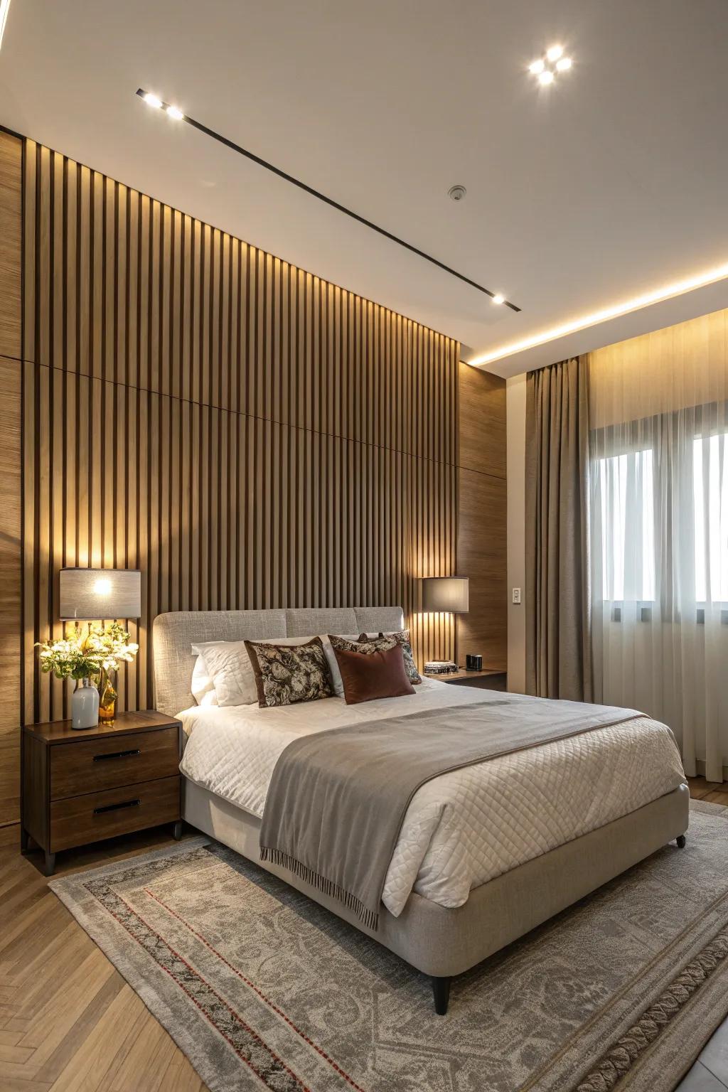 Vertical slat panels add height and elegance.