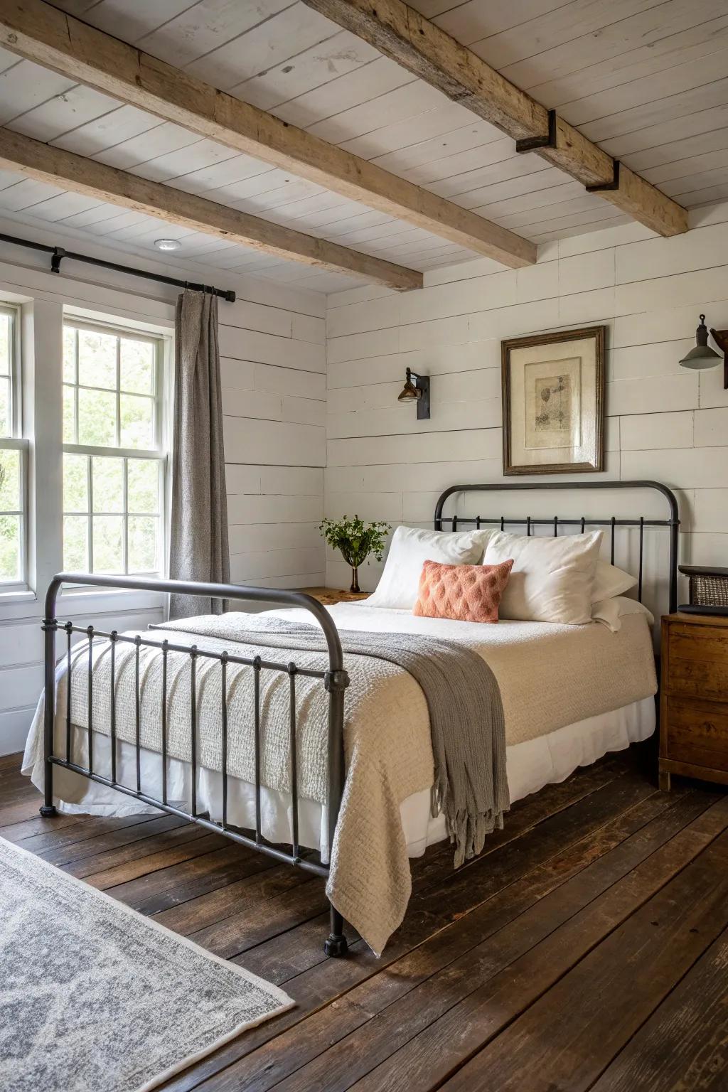 Industrial elements add a unique depth to the farmhouse design.