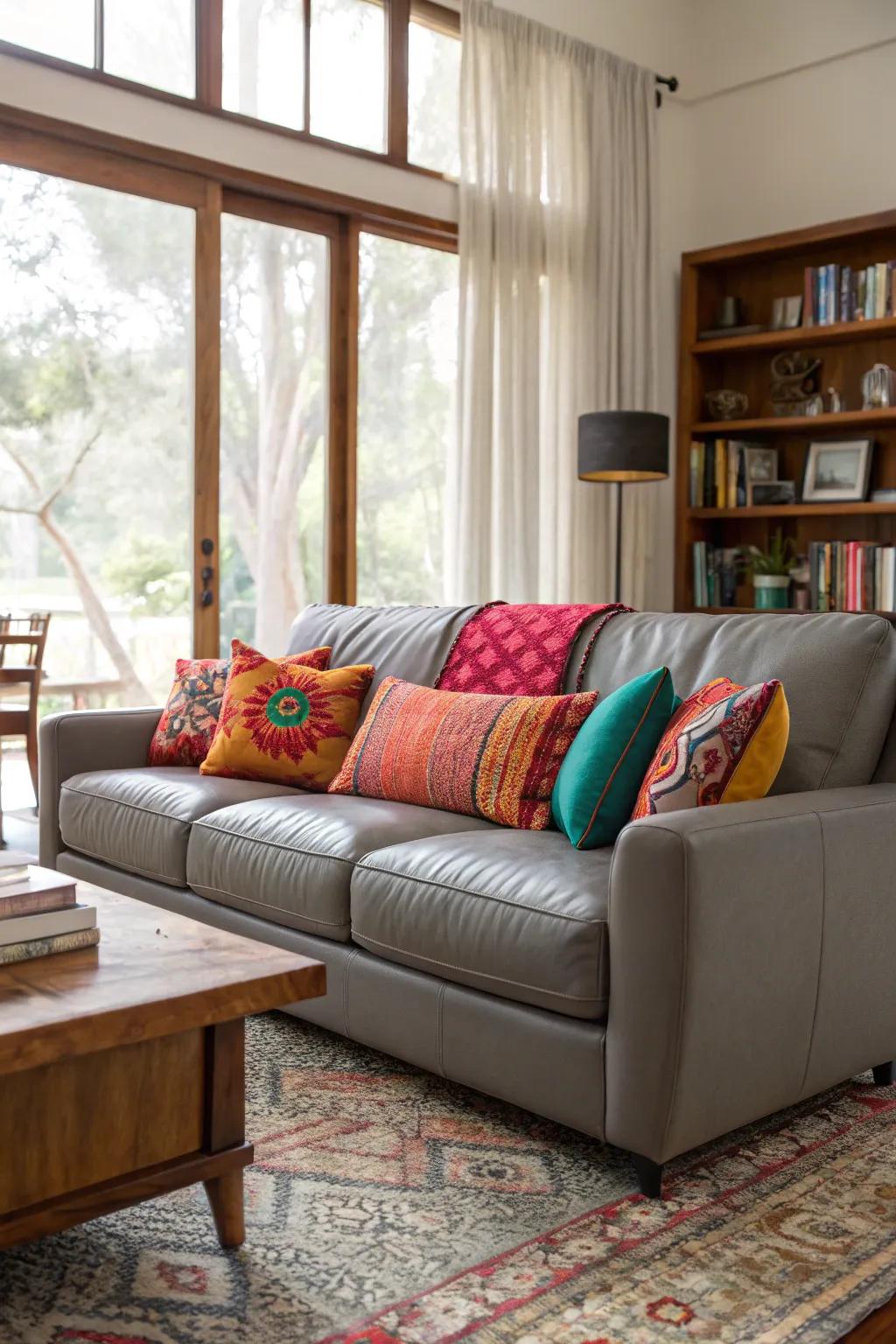 Bold color highlights crafting a dynamic contrast in a contemporary living room.