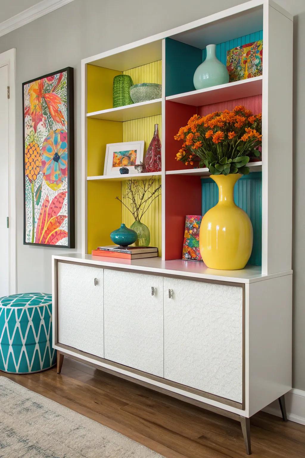 Accents of color infuse vibrancy and draw attention to the display.