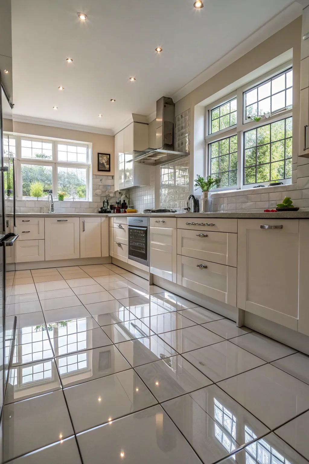 Mirrored tiles add contemporary allure and depth to your kitchen.