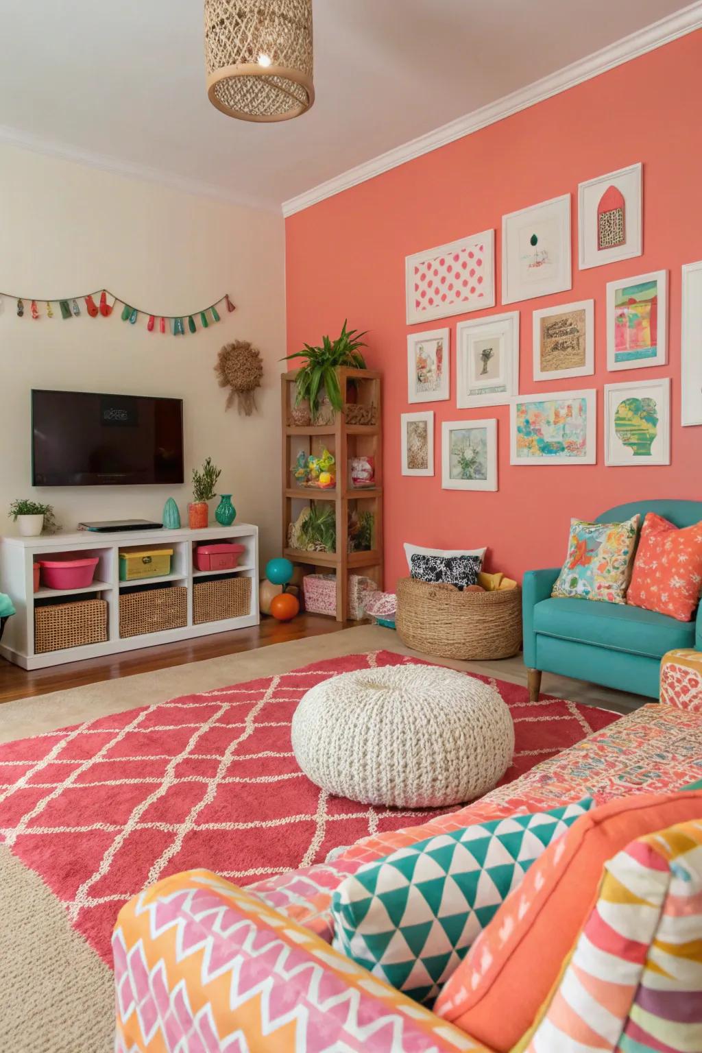 Reef walls bring energy and vibrancy to this lively living room.