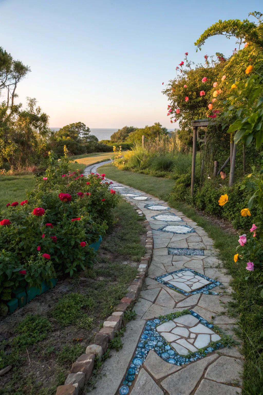 A garden path using unusual materials for a modern and unique aesthetic.