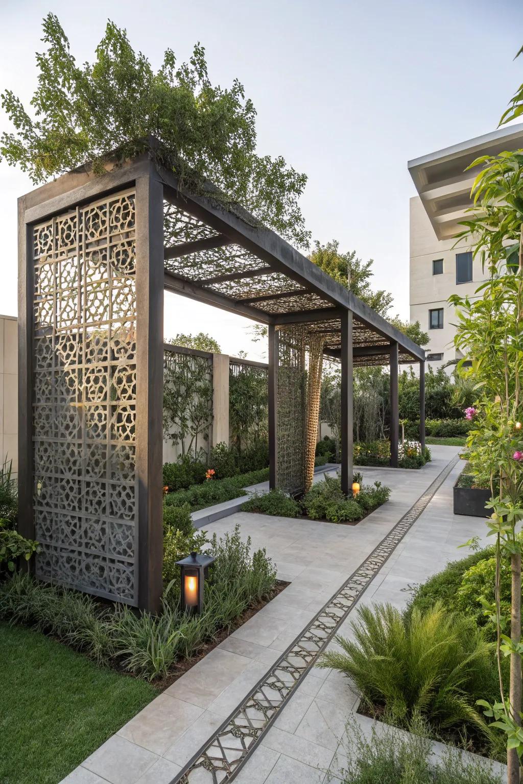 Geometric shapes transform your pergola into an art piece.