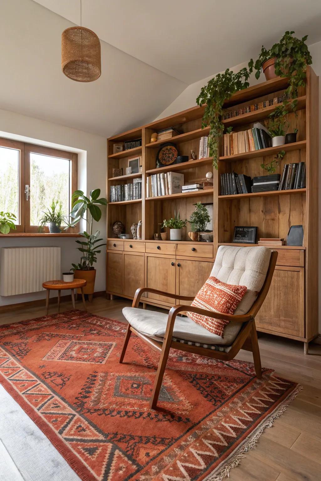 Earthy tones in carpets bring a warm, inviting feel.