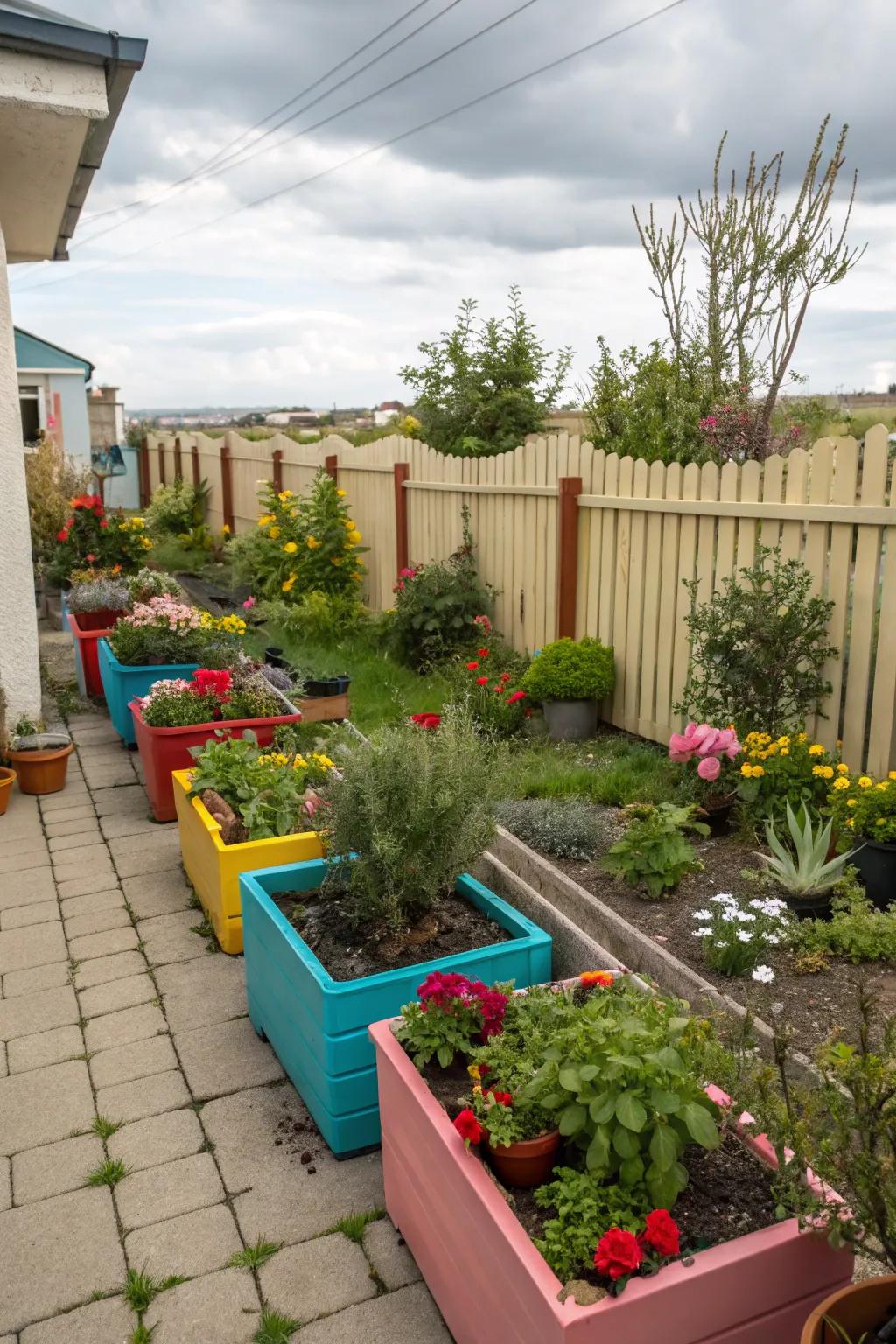 Colorful containers bring vibrancy and life.