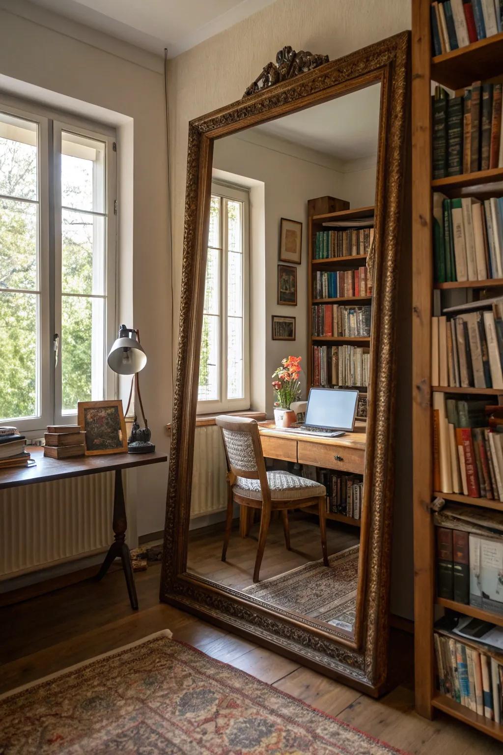 A study room enhanced by the strategic use of mirrors.