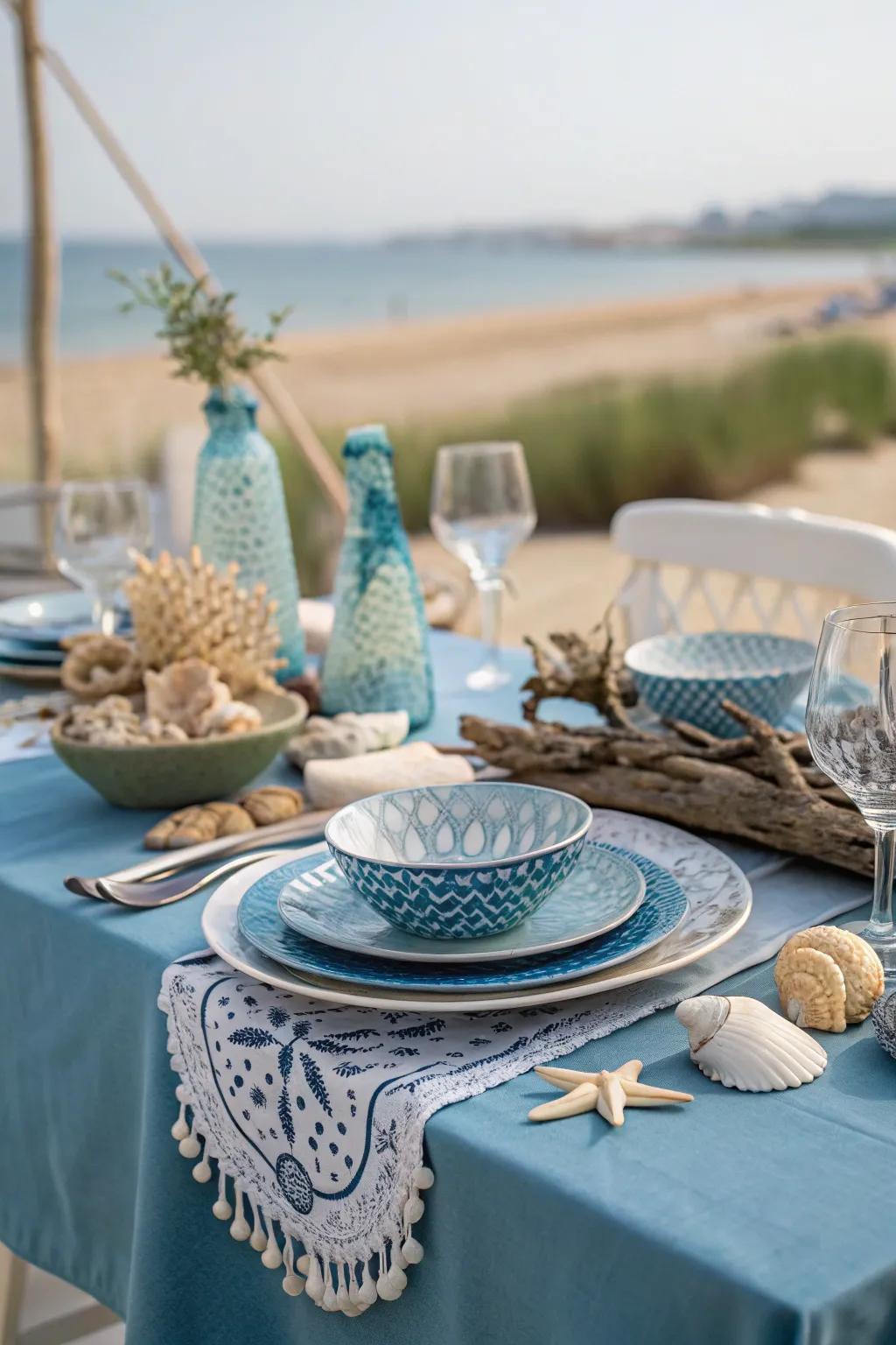 Oceanic blues bring a calming seaside atmosphere to your dining room.