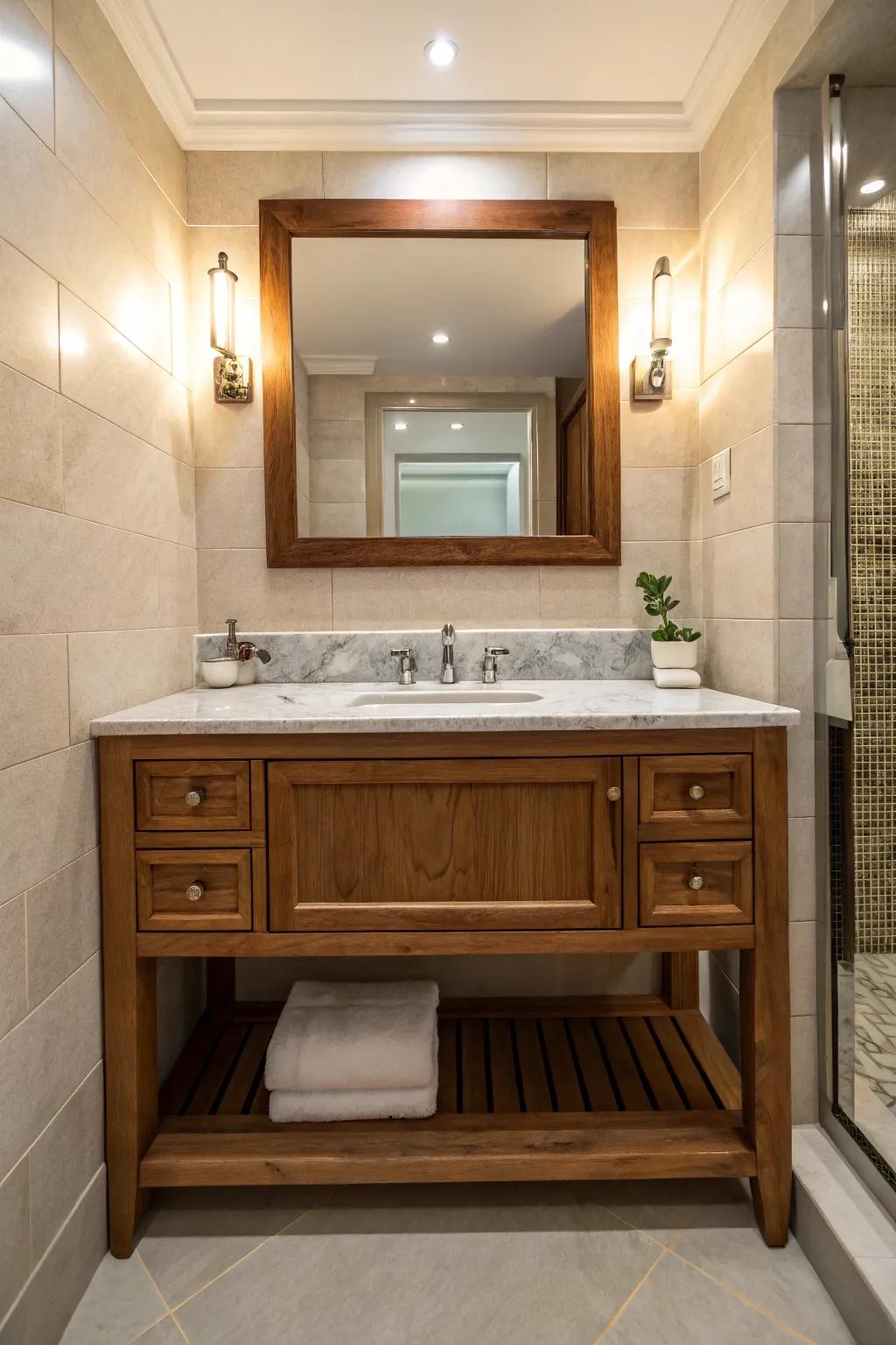 A standalone washstand provides both style and function.