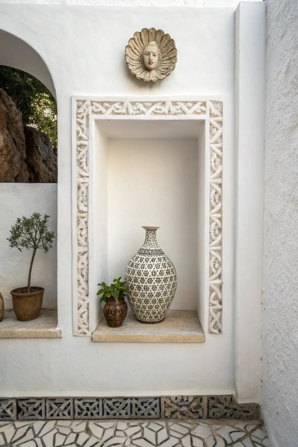 A minimalist wall niche featuring a single decorative object for a serene look.