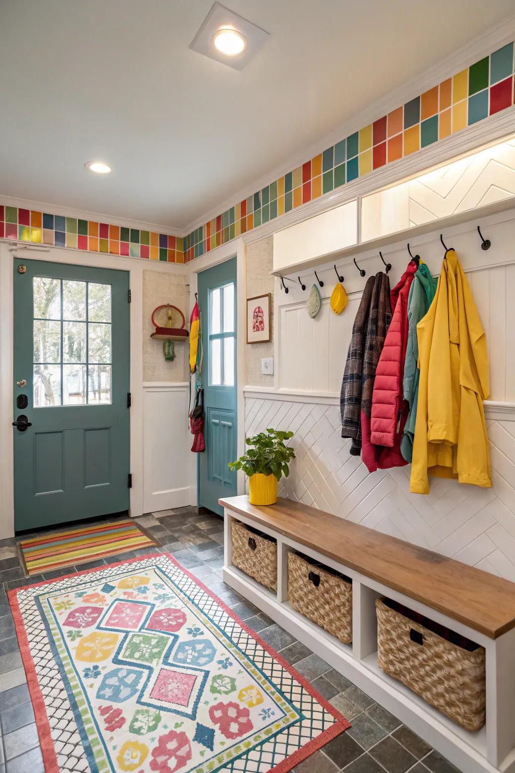 Lively colors bringing life to a mudroom