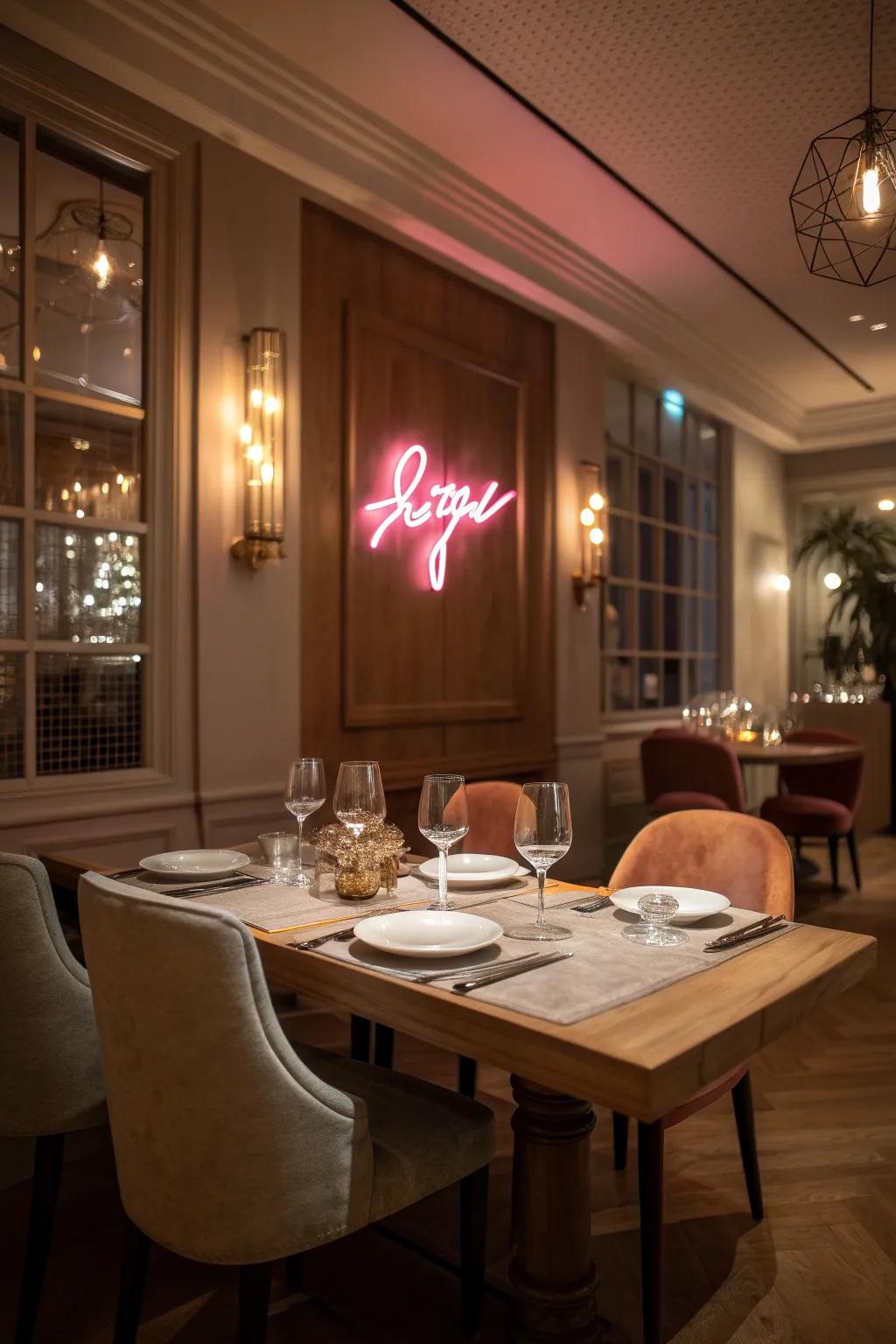 Establish dining ambiance with an elegant neon design.