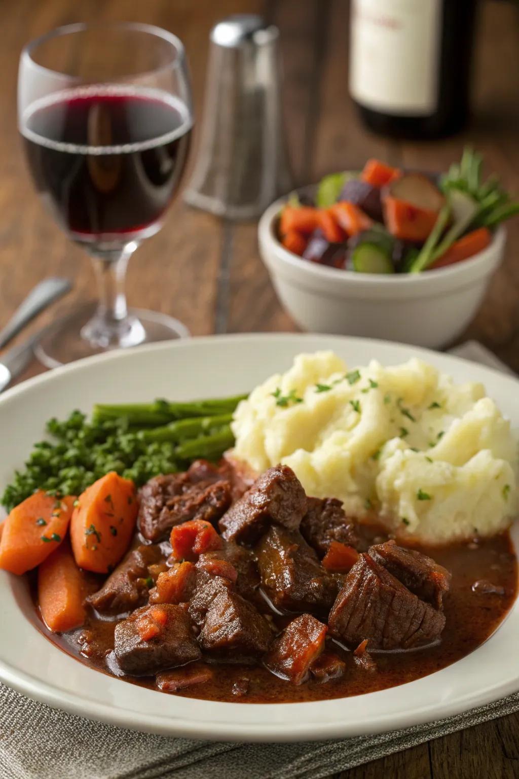 A comforting meat stew, effortlessly prepared in a slow cooker for a stress-free New Year's Day.